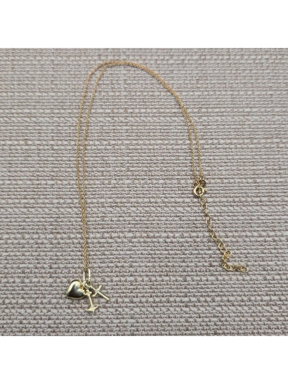 16+2 Inch Gold Over Sterling Faith Hope and Charity Charm Necklace A7744